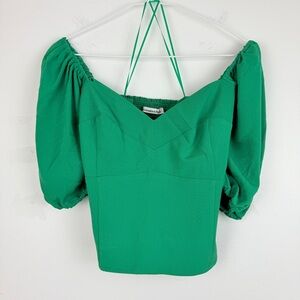 NWT Abercrombie & Fitch Green Puff Sleeve Top Sweetheart Smocked Cottagecore